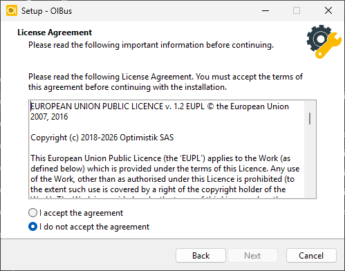 Installer accept license