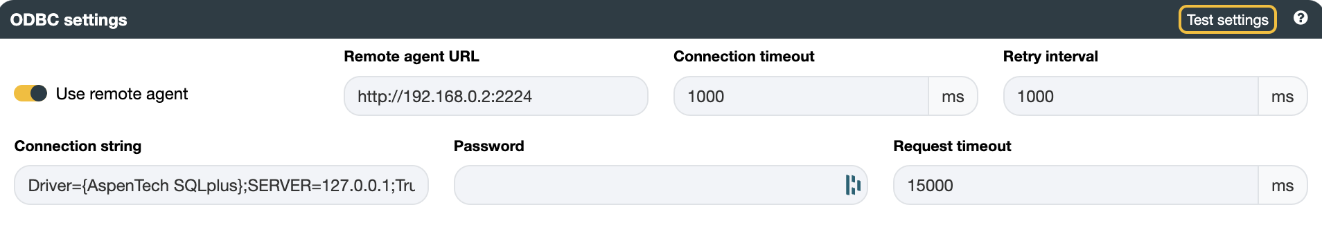 ODBC settings