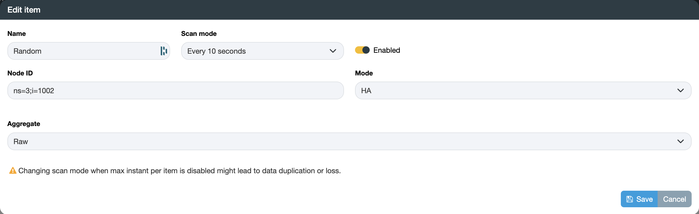 OPCUA settings