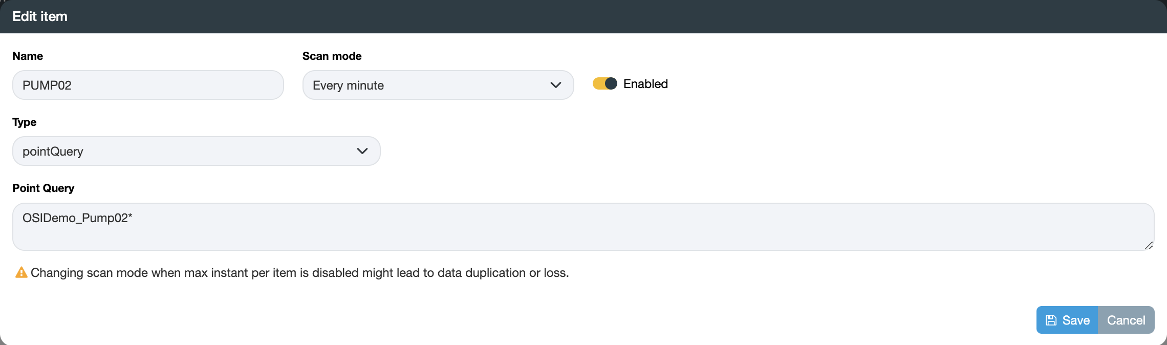 OSIsoft PI item query settings