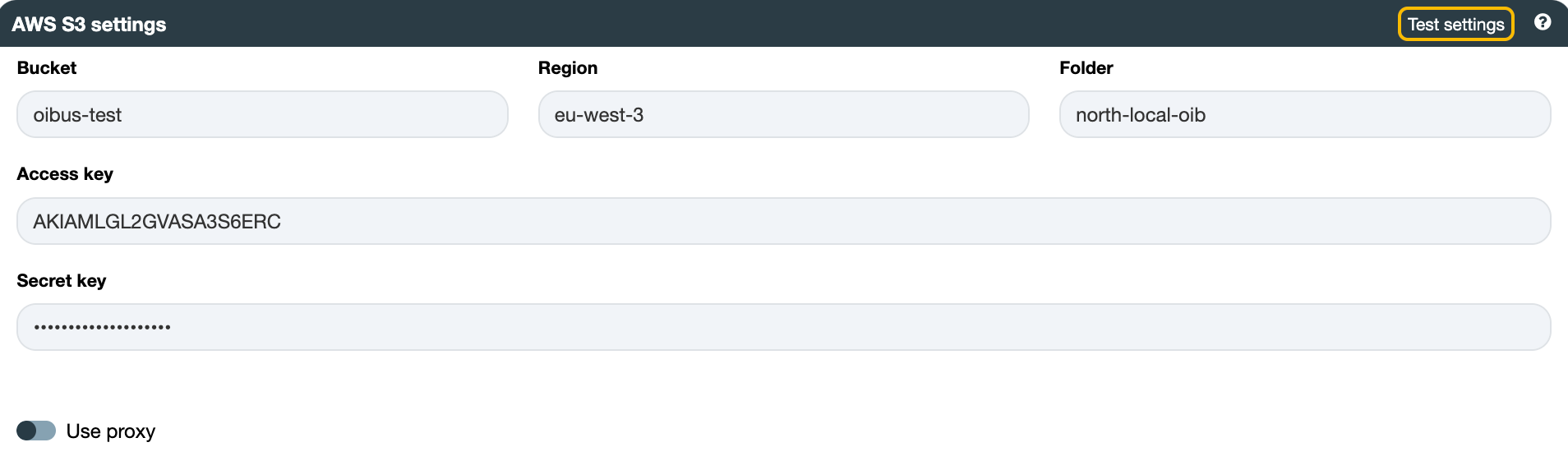 AWS S3 settings