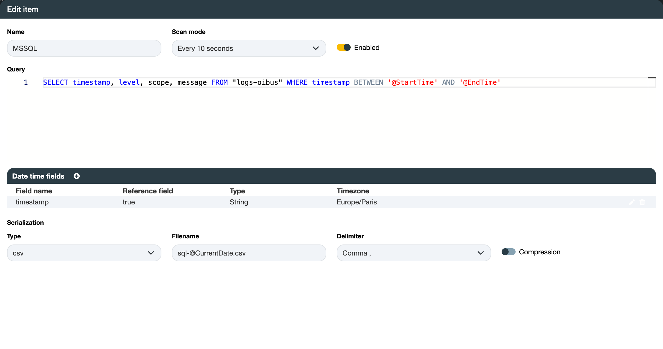 MSSQL item with variable